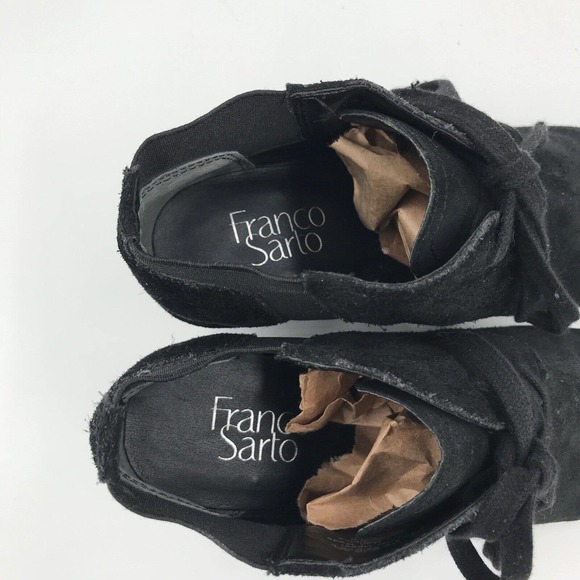 Franco Sarto Booties Size 8.5M Black Suede Armelle Ankle Lace Up Wedge - Picture 4 of 12